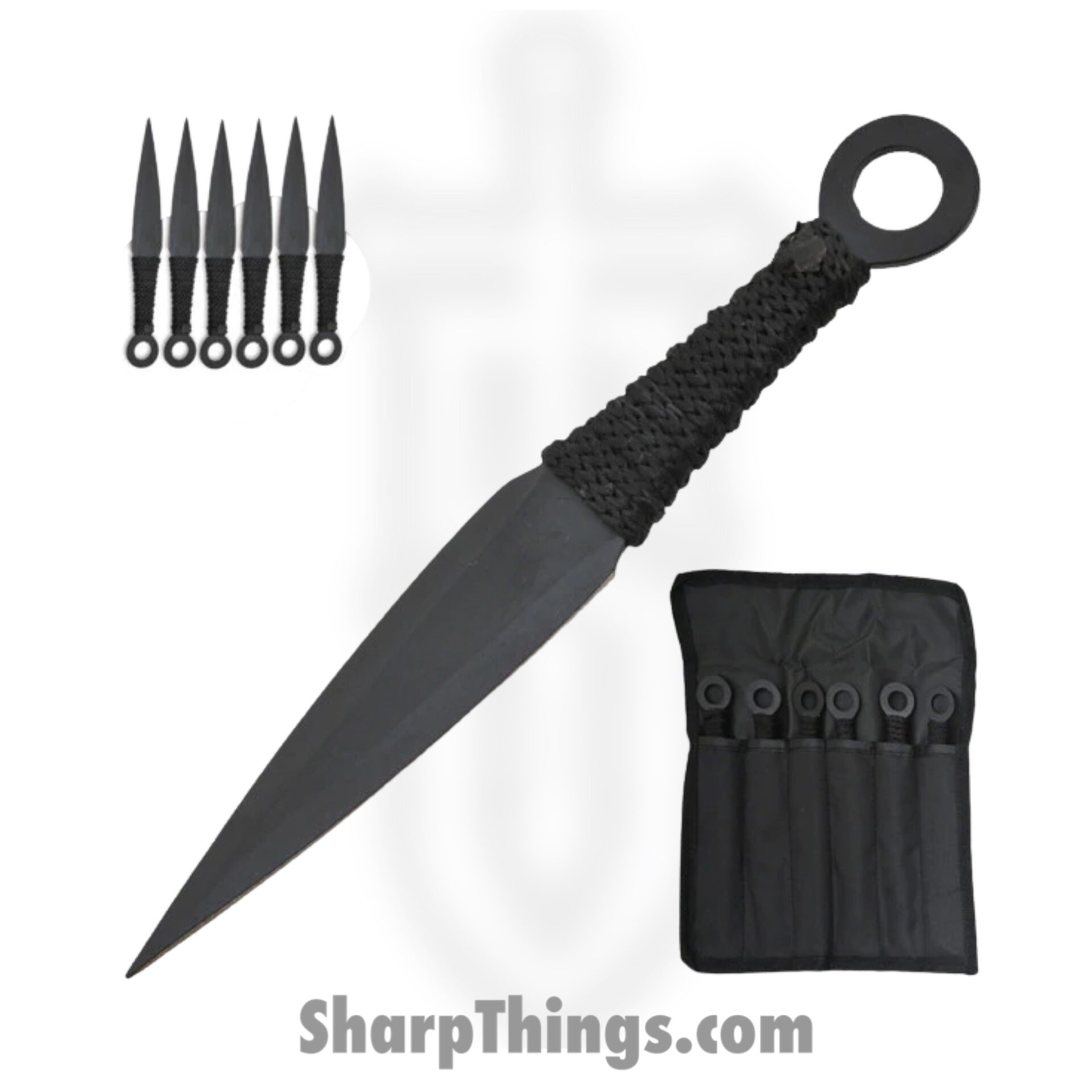 56084008-0125-4fa0-adfe-26d8db41787f_TK-868-6-6-BK_1.jpeg Tiger Throwers - TK-868-6-6-BK - 6 Piece Naruto Kunai Anime Throwing Knife Set - Fixed Blade Knife - Naruto Black Dagger - Paracord Steel - Black - Image 1
