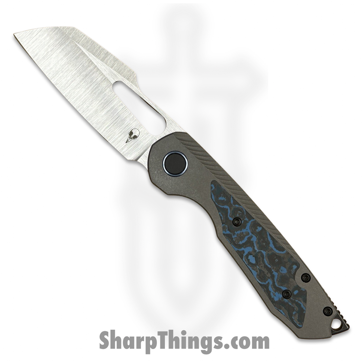 5667024c-2bd3-4747-b06b-228994cf453d_SKCSTRXV3_1.jpg Sparrow Knife Co. - SKCSTRXV3 - Strix R2 Artic Storm - Folding Knife - Magnacut Satin Wharncliffe - Titanium/FatCarbon - Gray/Blue/Black - Image 1