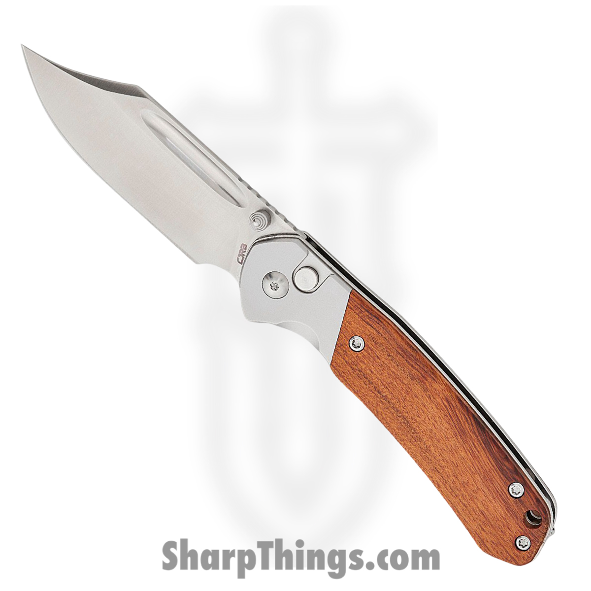 566fccfa-2065-4ab4-b127-959f2346f4c5_J1942RW_1.jpg CJRB - J1942RW - Pyrite - Folding Knife - AR-RPM9 Polished Bowie - Rosewood with Steel Bolsters - Brown - Image 1