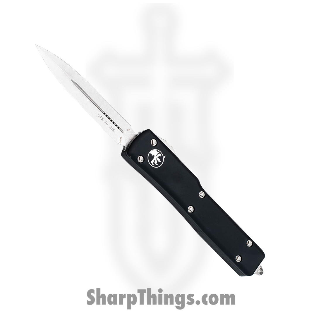 5768084d-d0b4-4a2b-8a5e-ec401c1beae0_147-10_1.png Microtech - 147-10 - UTX-70 - OTF Auto - Elmax, M390, 204P Stonewash Dagger - 6061-T6 Aluminum - Black - Image 1