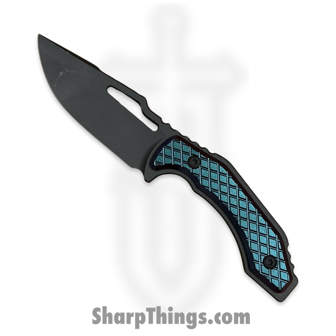 5806c296-e5af-4f51-b2a2-ef08e537336d_SRK1-MST-HP-MFD_1.png SkyRaider Knives - SRK1-MST-HP-MFD - Mustang - Fixed Blade Knife - A2 - Coated - Harpoon - Mindflayer Diamond Scales - Black, Blue - Image 1