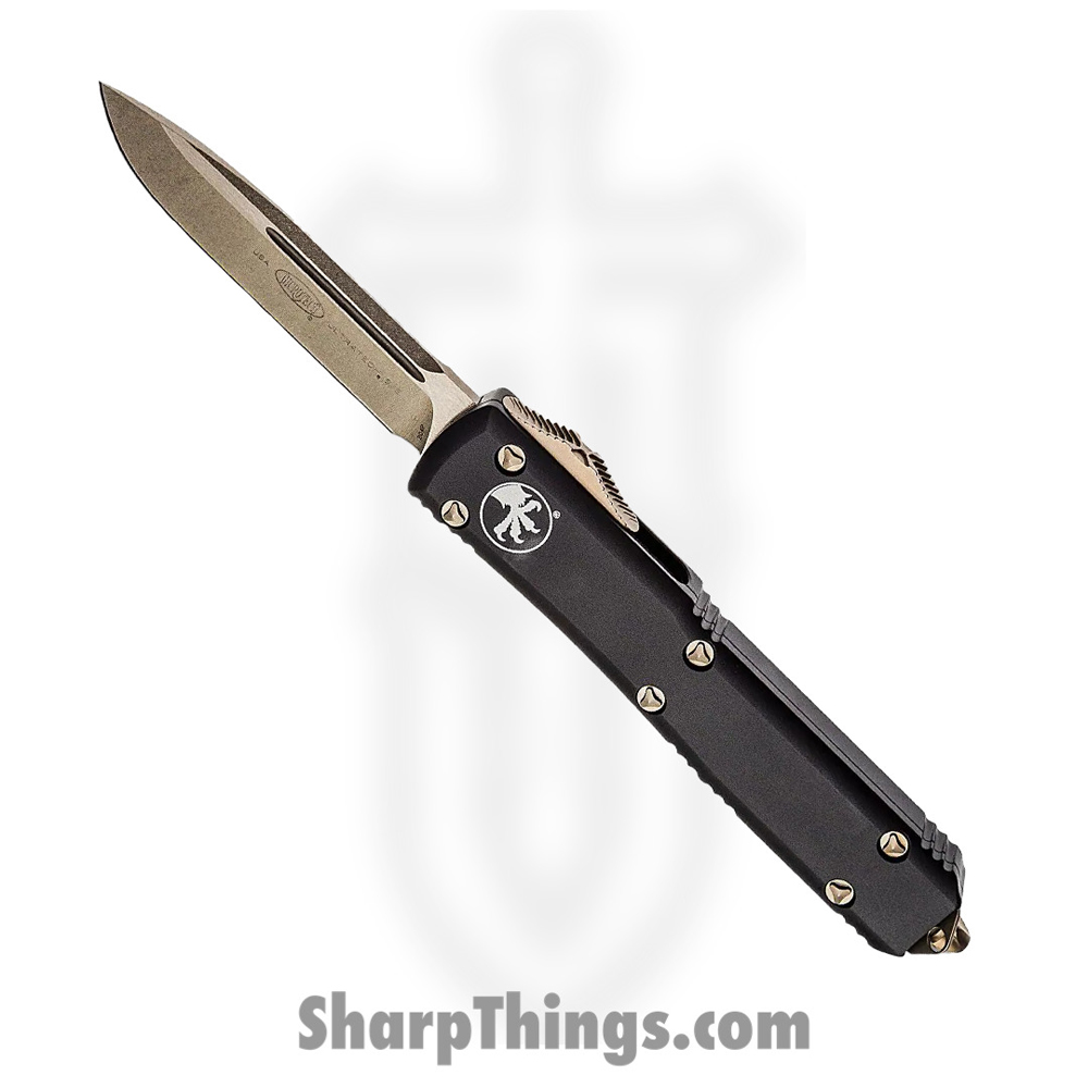 5856f277-ea4b-4327-b9e3-fa2aa36cbb1a_121-13_1.jpg Microtech - 121-13 - Ultratech - OTF Auto - Elmax, M390, 204P Bronze Drop Point - 6061-T6 Aluminum - Black - Image 1
