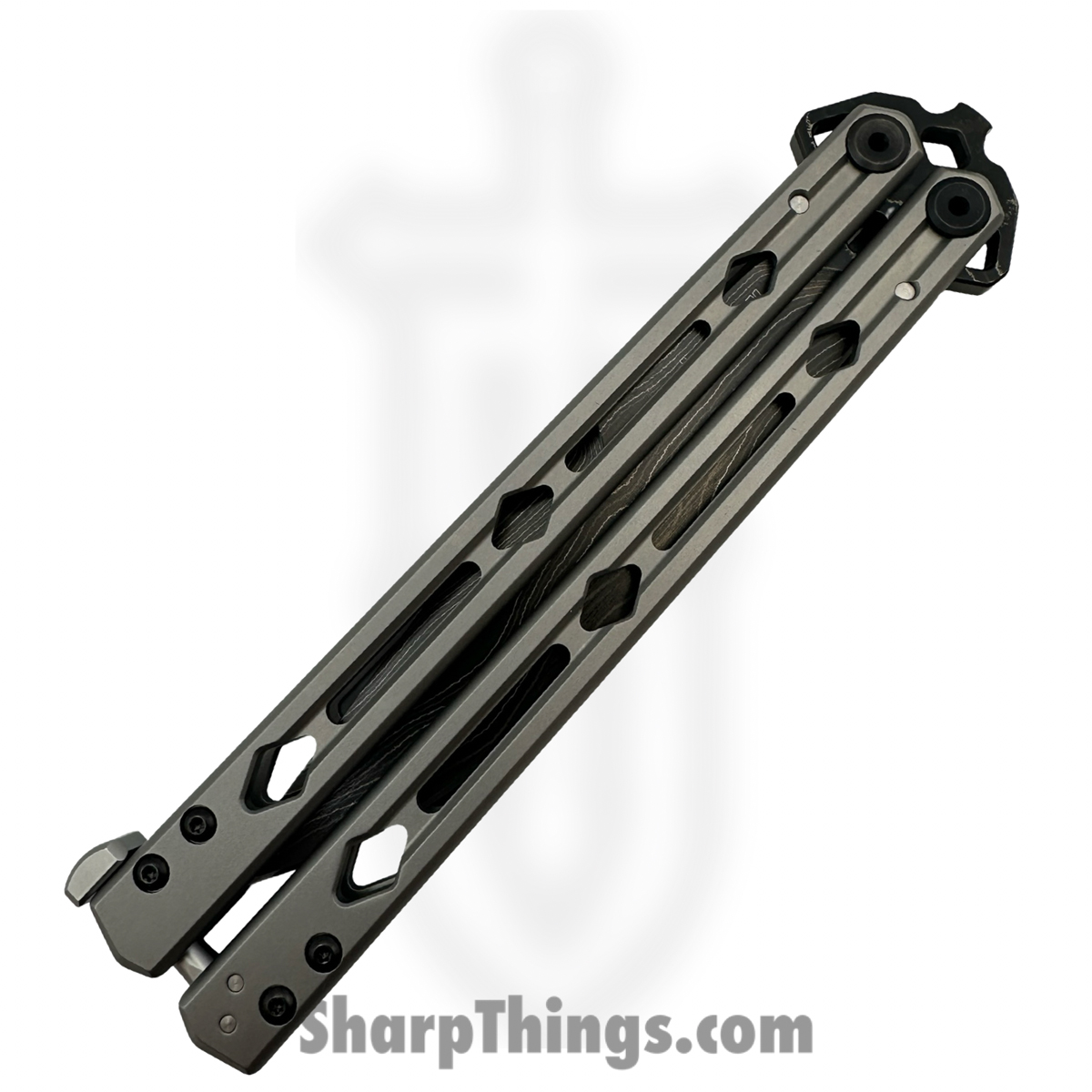 58ca9cb2-bb8d-4118-95e0-926c40d4c10f_5150DAM_1.jpg Kershaw - 5150DAM - Lucha - Balisong - Damascus Clip Point - Stainless Steel - Silver - Image 1