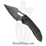 Microtech - 169-1BK-A1TI - Stitch-A S/E - Automatic Knife - M390 DLC Spear Point - 6061-T6 Aluminum Blue Ti Backspacer - Black