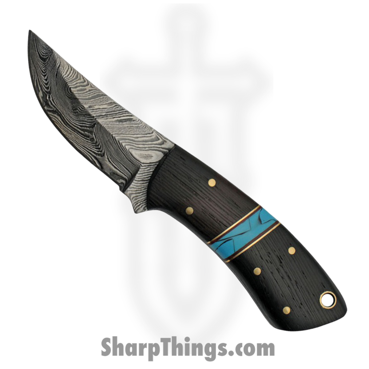 5c15cc06-51c8-45a6-b300-fb0f712cdcb4_DM1234_1.jpg Damascus - DM1234 - Hunter - Fixed Blade Knife - Damascus Clip Point - Synthetic Brass - Black Brass - Image 1
