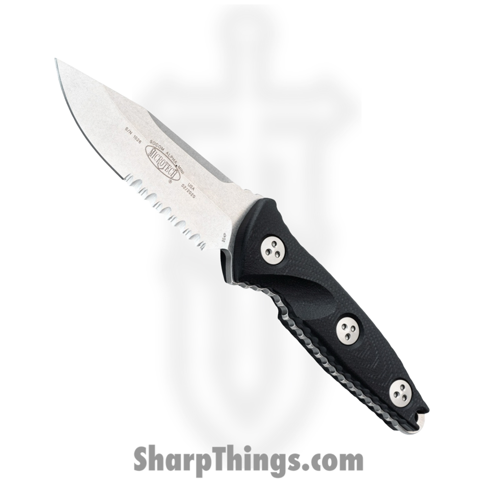 5cc695c3-d1fa-4e75-8c8a-c17e8ac50e3a_113M-11_1.jpg Microtech - 113M-11 - Socom Alpha Mini - Fixed Blade Knife - Elmax, M390, 204P Stonewash Clip Point - G10 - Black - Image 1