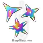 VOC - TS-9108-RB - 3 Piece Throwing Stars - Fixed Blade Knife - 1045 Surgical Steel - Rainbow