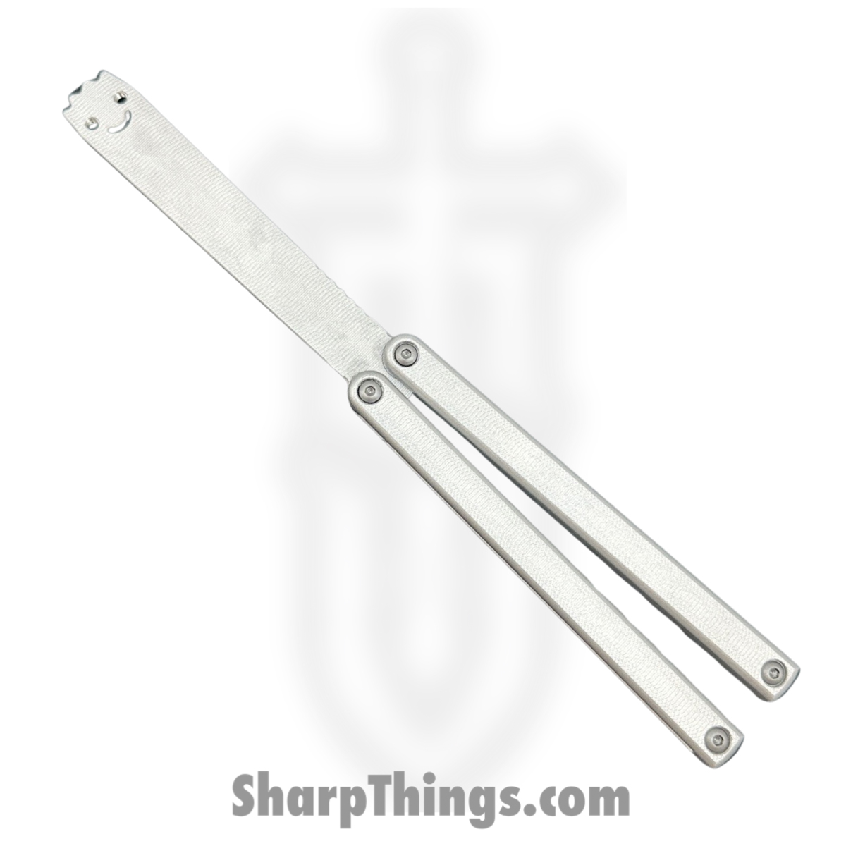 5d236f38-b689-435f-bf32-36fe1c9dde79_squiddy-alm_1.jpg Squid Industries - SquiddyALM - Squiddy Aluminum - Balisong - 6061 Al Alloy Matte Trainer - 6061 Al Alloy - Silver - Image 1