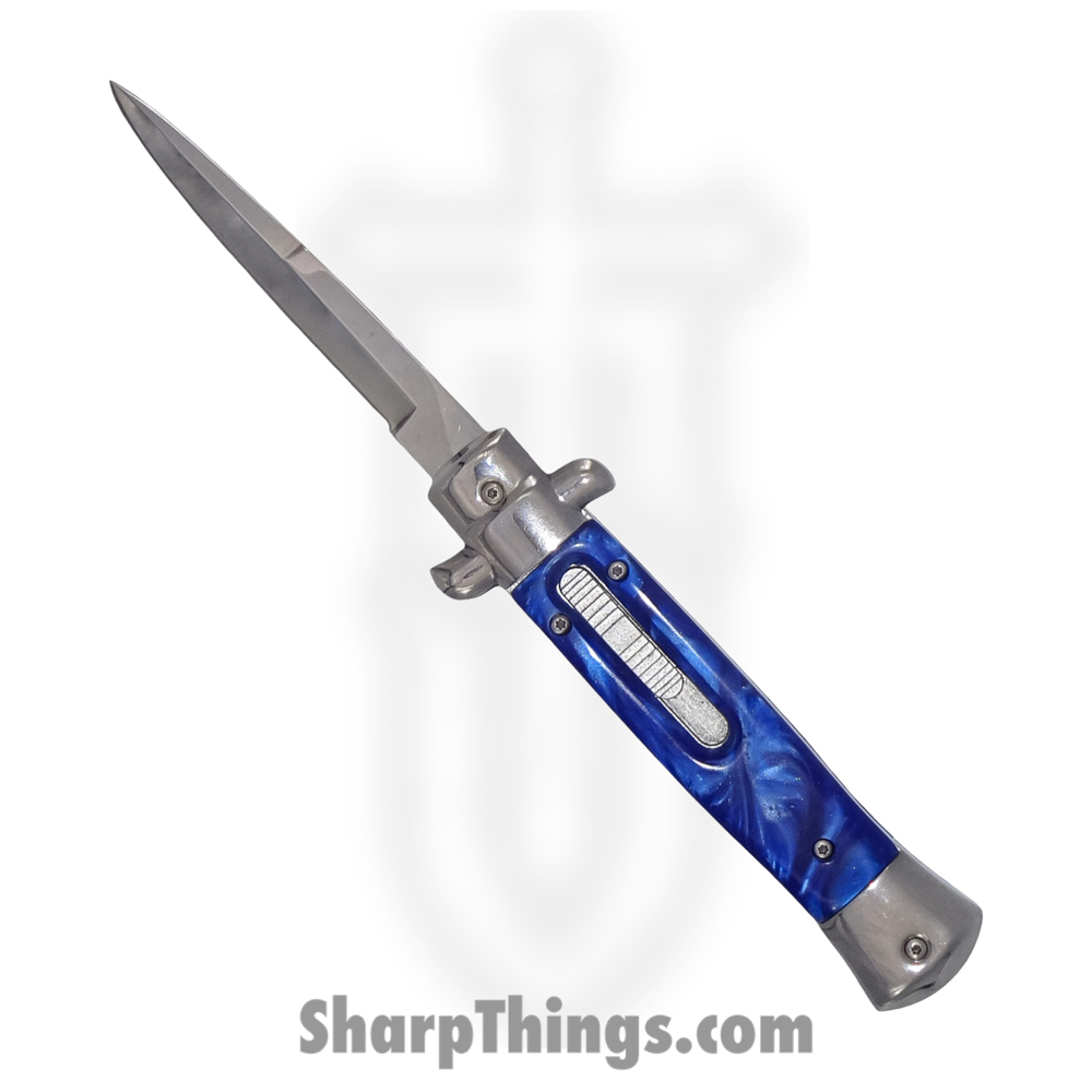 5d48ca16-70da-4444-956b-57961a59ae8b_SBOTF9ITBLMP_1.jpg Steel River Knives - SBOTF9ITBLMP - Pezzo – 9” Italian Stiletto OTF Automatic Knife – 440 Bayonet - Blue MOP - Image 1