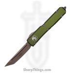 Microtech - 123-13OD - Ultratech - OTF Auto - Elmax, M390, 204P Bronze Tanto - 6061-T6 Aluminum - OD Green