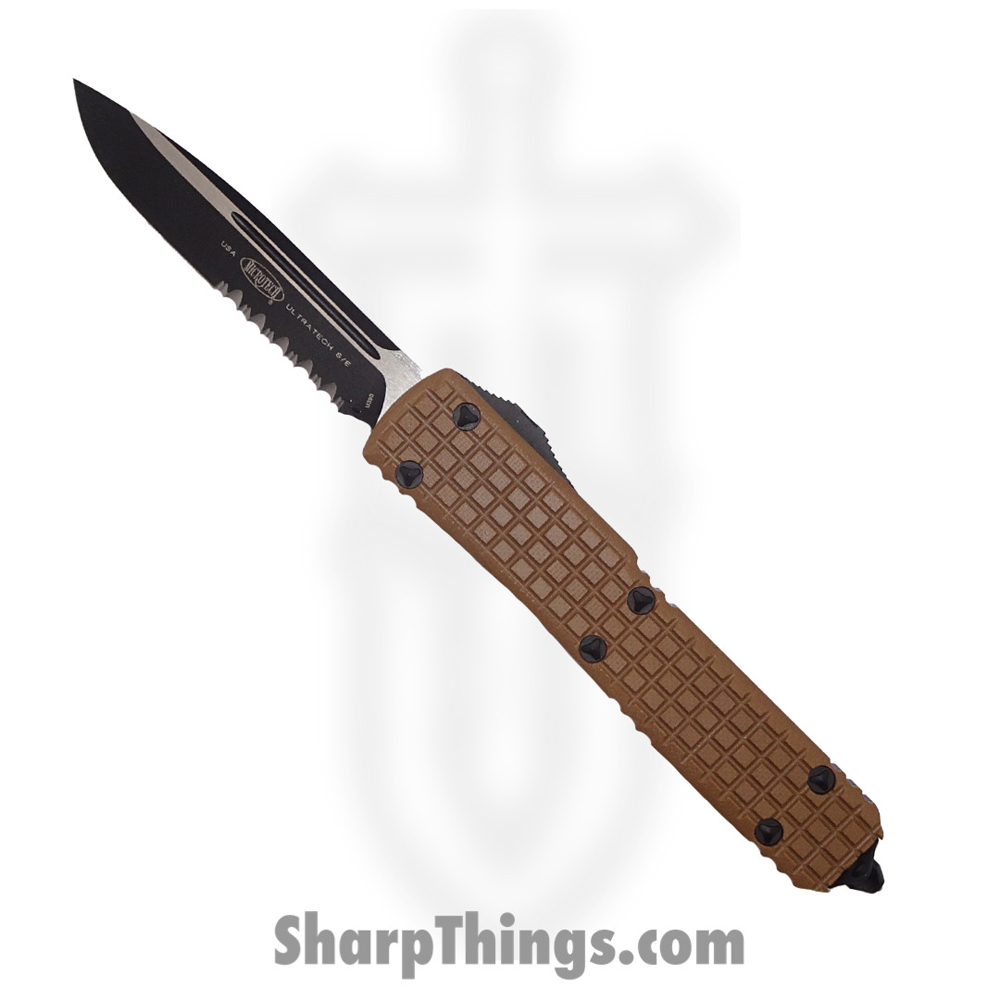 5e5853a9-6b07-4eaf-9a4f-b77a7e013476_121-2FRGTTAS_1.jpg Microtech - 121-2FRGTTAS - Ultratech Signature Series Tactical Frag - OTF Auto - 121-2FRGTTAS Ultratech Signature Series Tactical Frag OTF Auto - G10/Aluminum - Tan/Black - Image 1