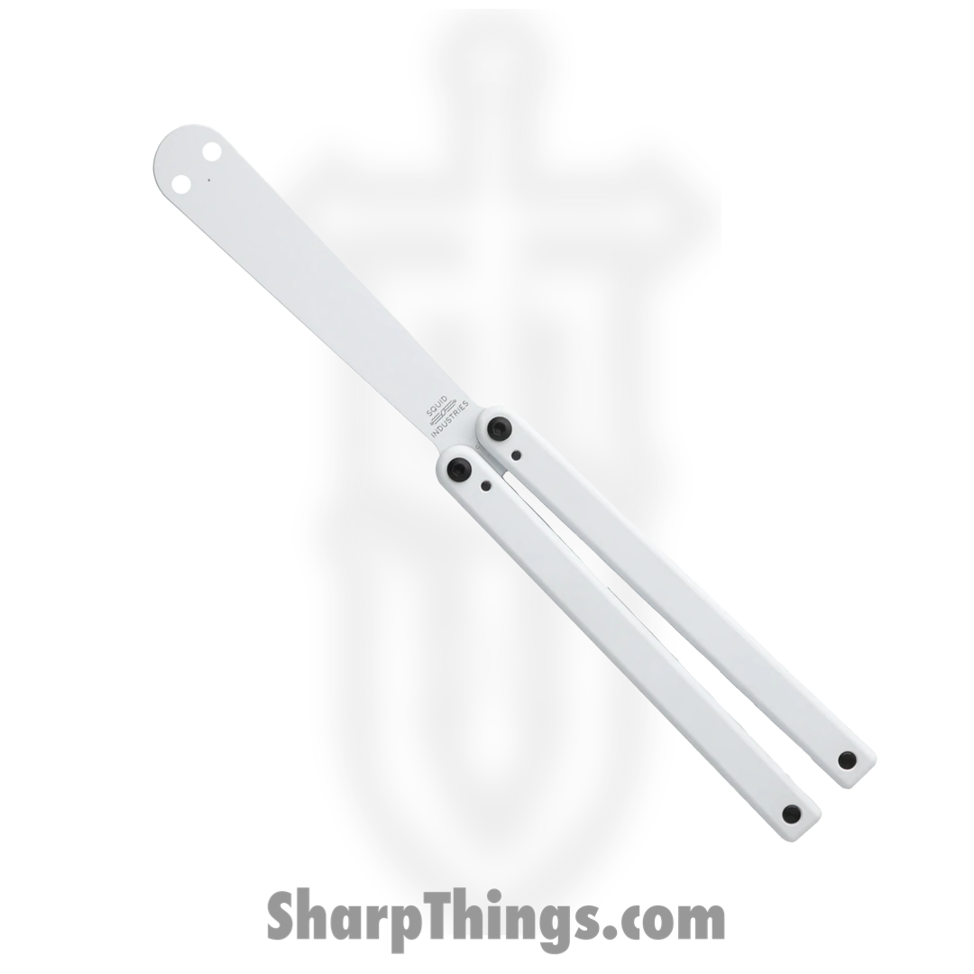 5e659aed-ff2e-4eb3-94d1-8ca7709d76d8_BS0122_1.png Squid Industries - BS0122 - Squiddy - Balisong - Balisong Trainer - 7075 Aluminum - White - Image 1