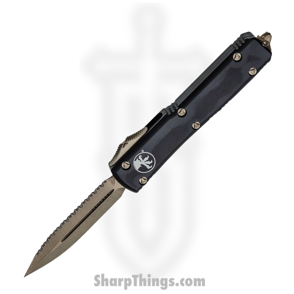 5ea391d9-b75e-43a9-aaa6-db8be8ab45a4_122-15_1.jpg Microtech - 122-15 - Ultratech - OTF Auto - Elmax. M390, 204P Bronze Dagger - 6061-T6 Aluminum - Black - Image 1