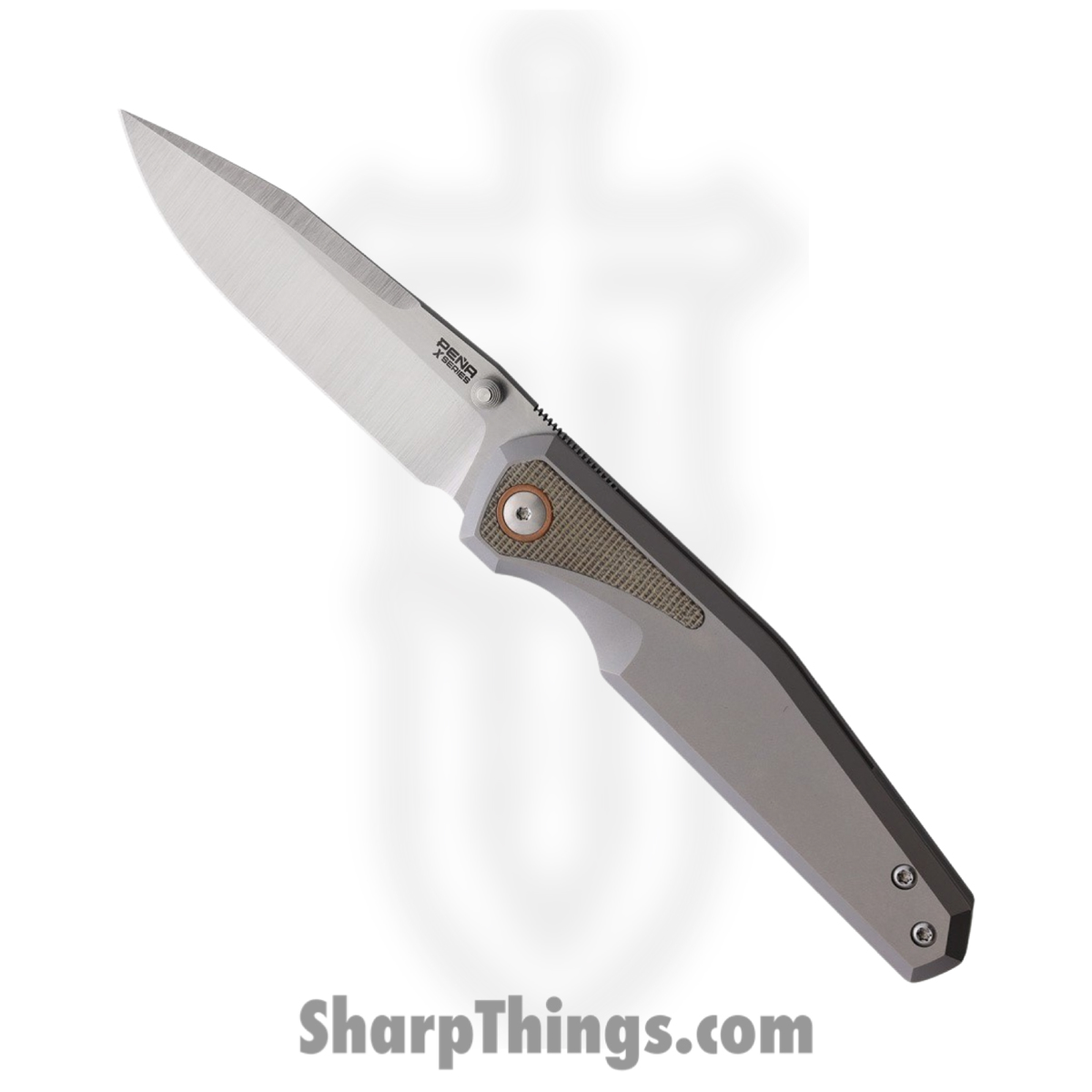 5eb559b0-0e66-4e5d-b5d6-d9e3c40826a3_PE57_1.jpg Pena Knives - PE57 - Alacran Framelock - Folding Knife - M390 Satin Extended Tang - Titanium with Micarta Inlay - Green - Image 1