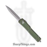 Microtech - 147-10OD - UTX-70 - OTF Auto - Elmax, M390, 204P Stonewash Dagger - 6061-T6 Aluminum - OD Green