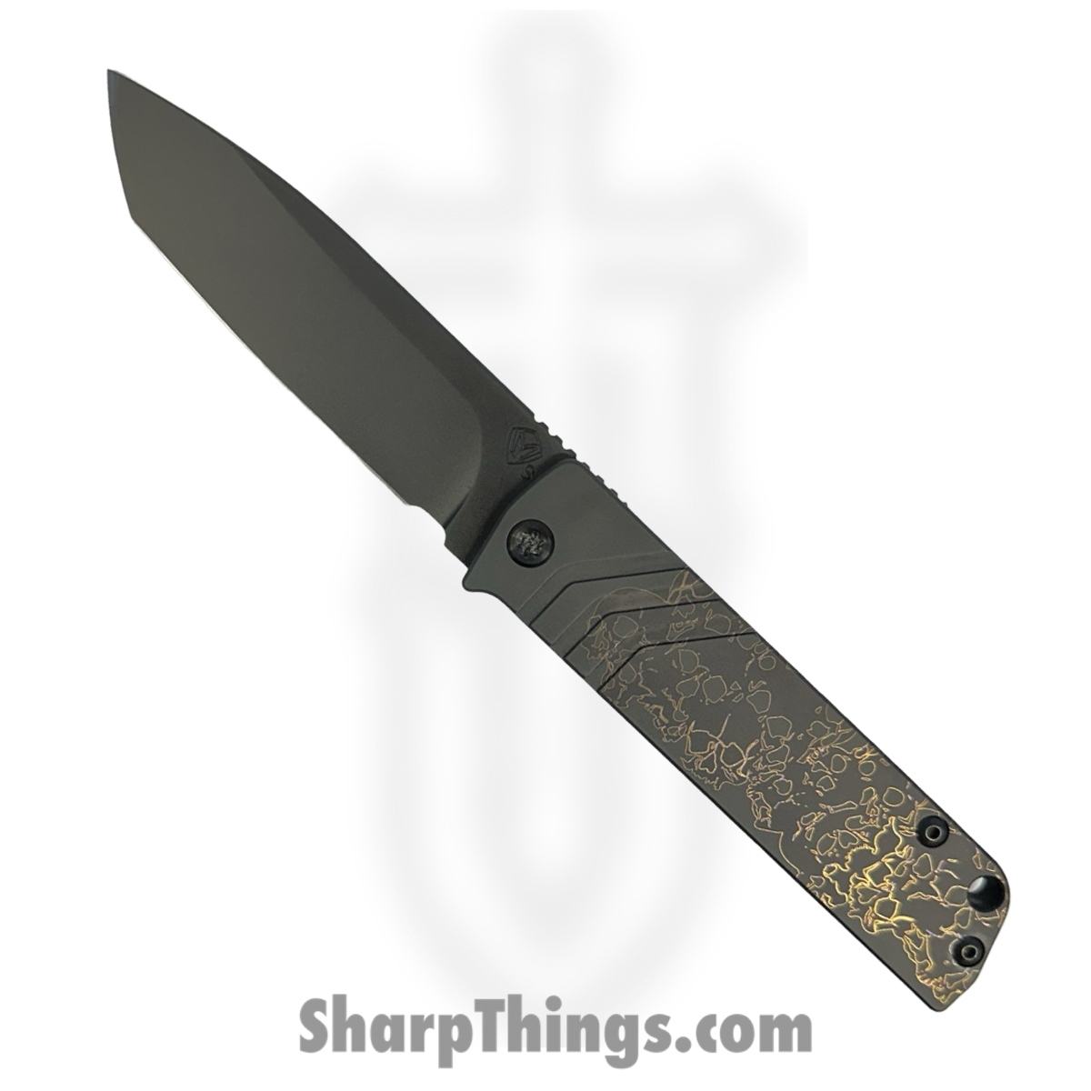 5f1a2ffb-4232-4cf7-8385-3f1cc14e7007_MK214SPT-30PV-TPCP-BP_1.jpg Medford Knife and Tool - MK214SPT-30PV-TPCP-BP - The Antik - Folding Knife - S35VN Coated Tanto - Titanium "Ghosted Stacked Skulls" - Black - Image 1