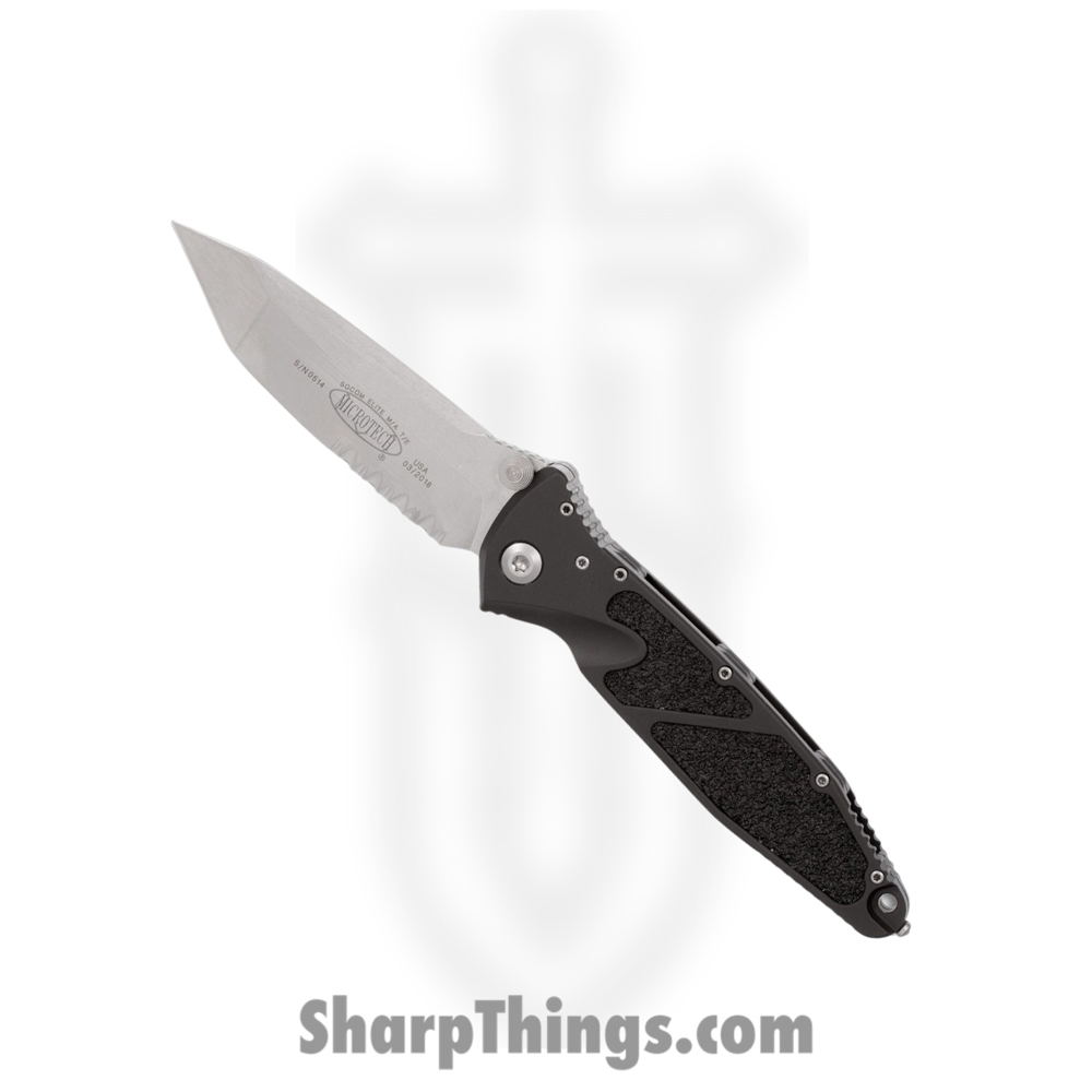 5f5b8b1b-b573-499c-b7e5-dc86beb29f30_161-11_1.jpg Microtech - 161-11 - Socom Elite - Folding Knife - Stonewash Tanto - 6061-T6 Aluminum with Textured Rubber Inserts - Black - Image 1