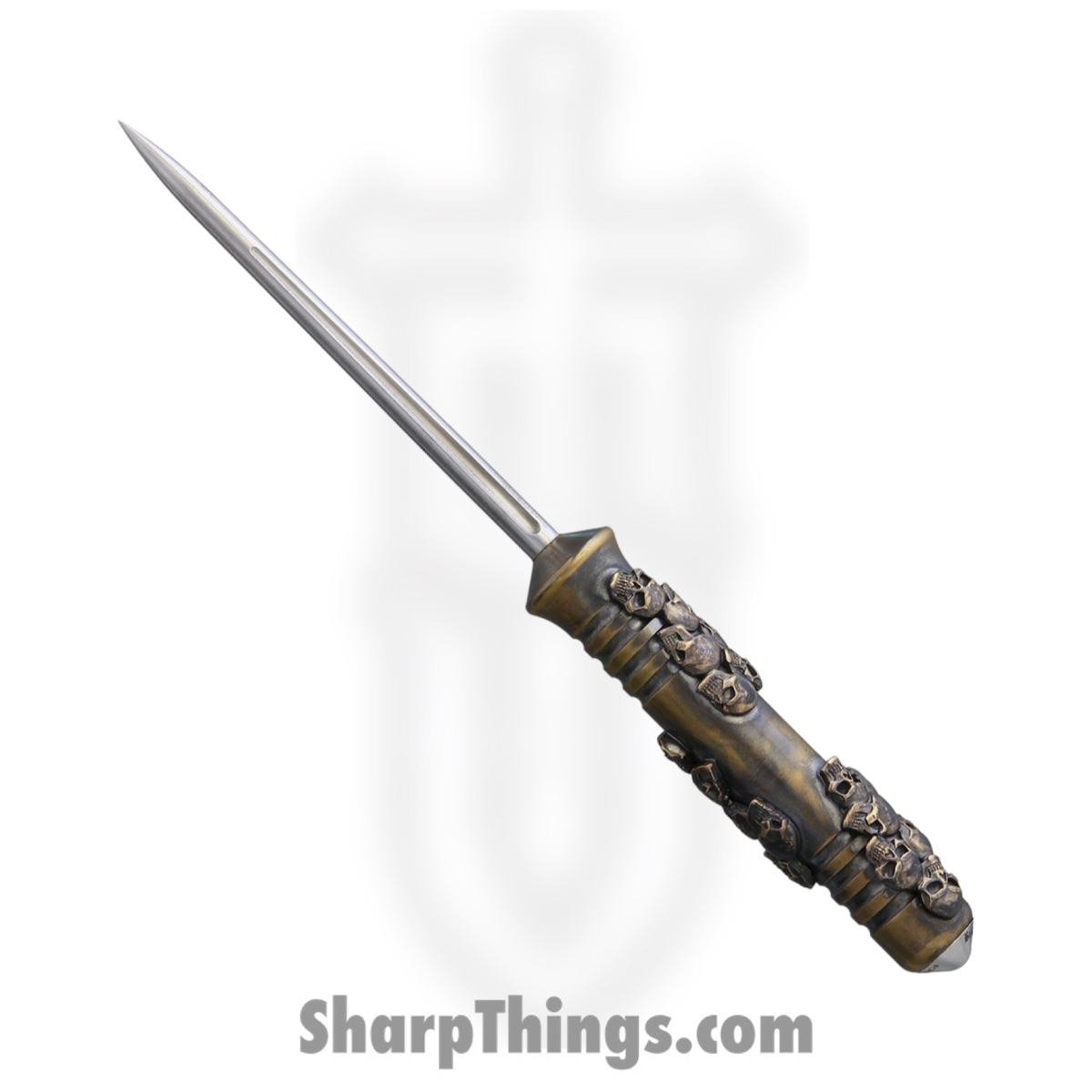 5f90d785-7a11-44bd-8360-d2c9c6f452cd_BAS217C_1.jpg Bastinelli Creations - BAS217C - Ice Scream Crypt - Fixed Blade Knife - HDL420 Steel - Skull Artwork - Bronze - Image 1