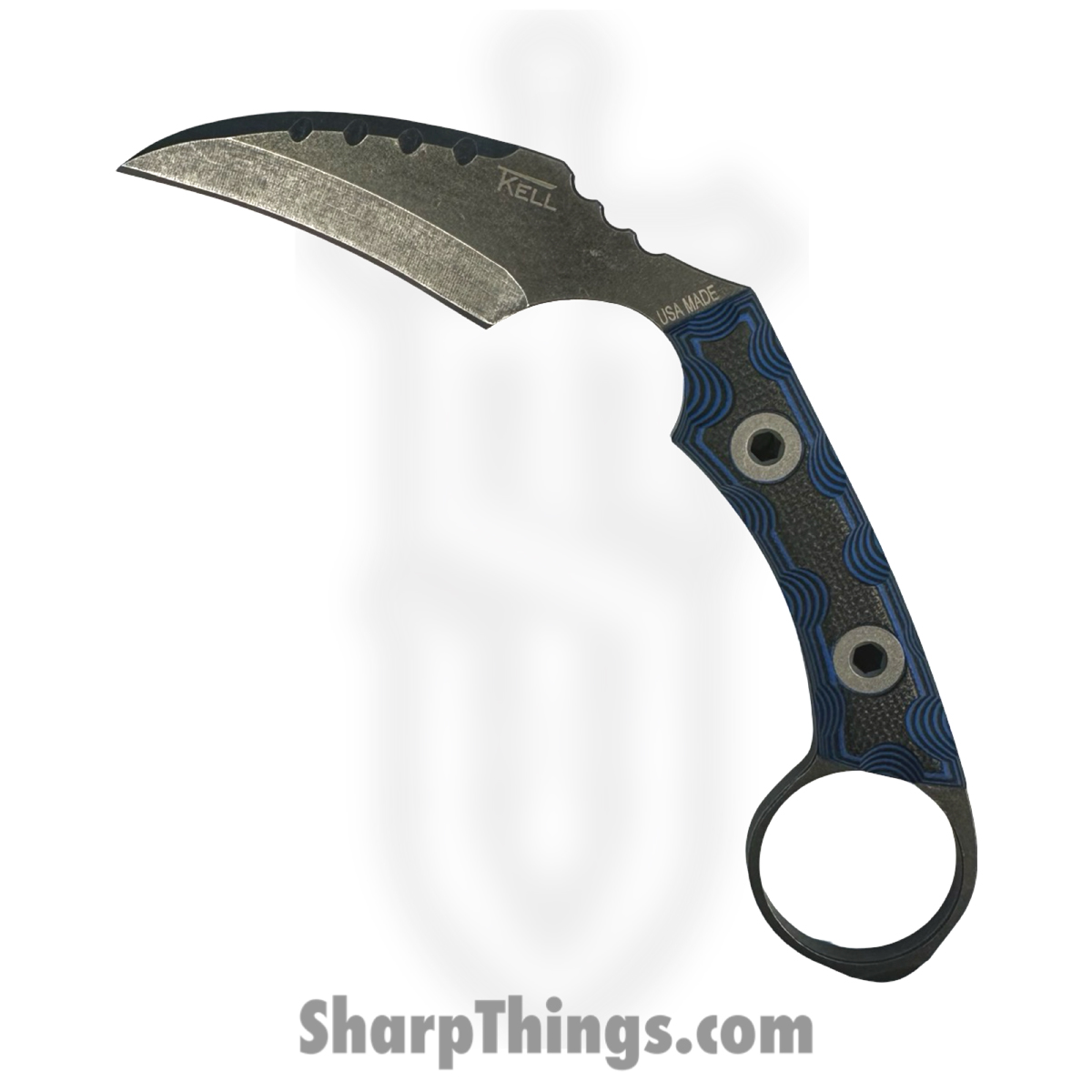607319de-f417-4aaa-bf1d-75664ae92e39_FLNRnMdnght_1.jpg T.Kell Knives - FLNRnMdnght - FLN Integral Ring Black Recon - Fixed Blade Knife - 80crv2 Coated Hawkbill - G10 - Midnight - Image 1