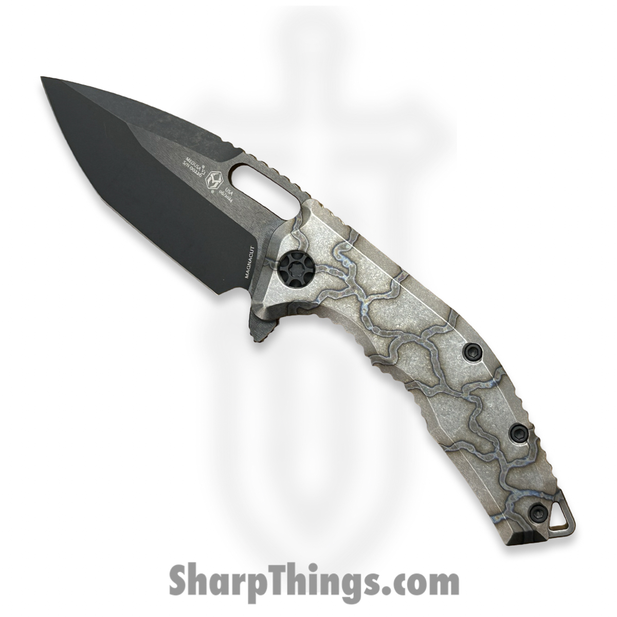 60c78616-5ee6-4a59-9639-a000426047e6_H009-6A-FTI_1.jpg Heretic Knives - H009-6A-FTI - Medusa - Folding Knife - MagnaCut DLC Tanto - Titanium Frame - Flamed - Image 1