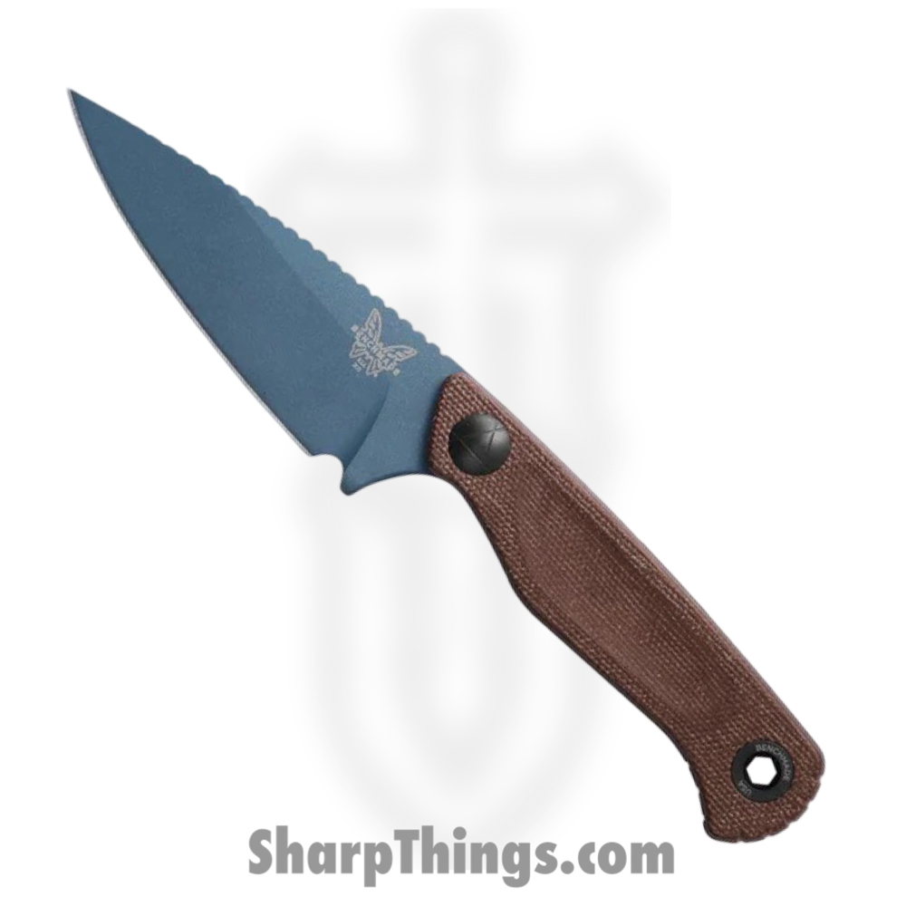 612b3910-05be-4172-beaf-b7e41e64275c_203BT-03_1.jpg Benchmade - 203BT-03 - Dacian - Fixed Blade Knife - CPM MagnaCut Blue Titanium Cerakote Spear Point - Micarta - Brown Canvas - Image 1