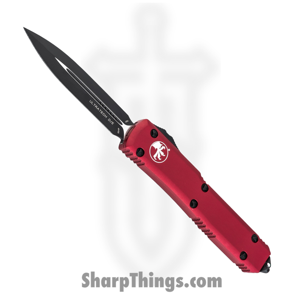 61fda0a2-efe3-4d08-8594-6cb514cd0841_122-1RD_1.jpg Microtech - 122-1RD - Ultratech - OTF Auto - Elmax, M390, 204P Coated Dagger - 6061-T6 Aluminum - Red - Image 1