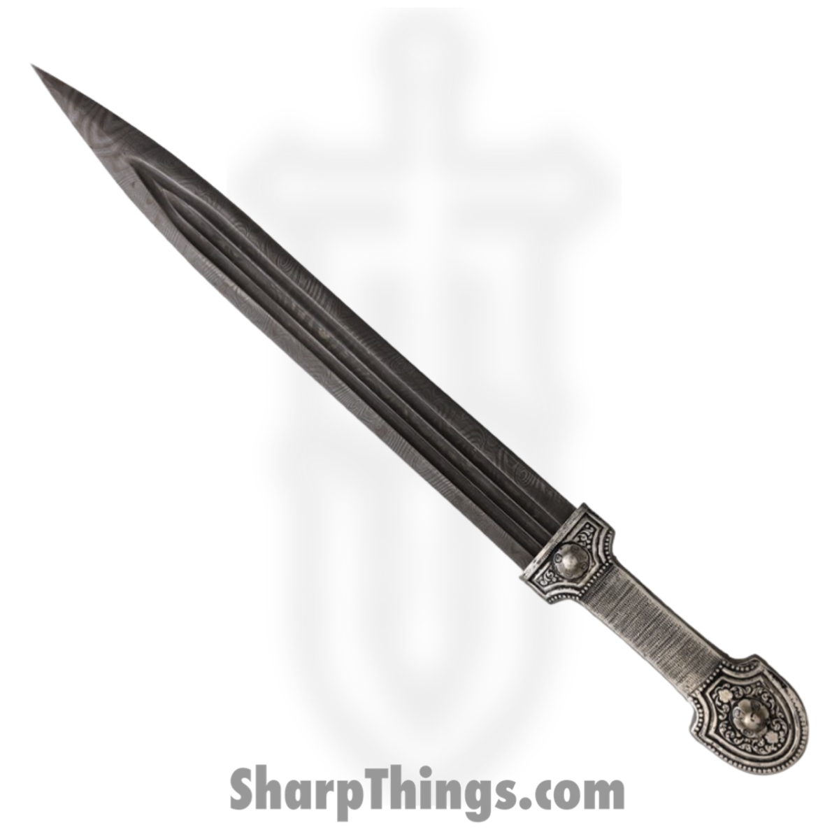 6381e0cf-9edf-4fad-a4c1-2dc0d9db318a_VTD0059X_1.jpg VT Daggers - VTD0059X - Caucasian - Fixed Blade Knife - Damascus Dagger - Silver Plate - Gray - Image 1