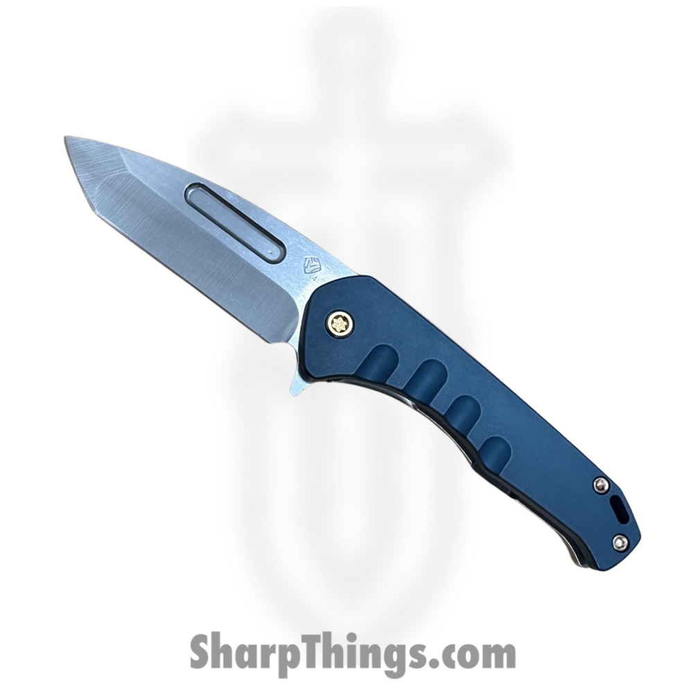 63989476-7f8e-4147-8720-c4063ea8371c_MKFF2064TT-44TM-T1C1-Q4_1.jpg Medford Knife and Tool - MKFF2064TT-44TM-T1C1-Q4 - Swift FL Flipper - Folding Knife - S45VN Tumbled Tanto - Titanium - Blue - Image 1