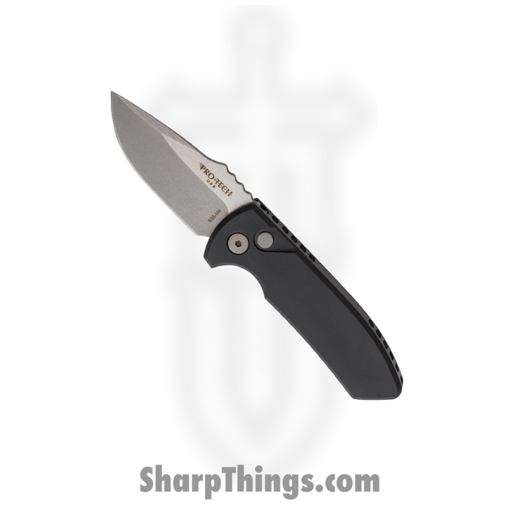 63cd1c90-1ad4-487f-bcf2-7ca272051912_LG401_1.jpg ProTech - LG401 - Les George Short Bladed Rockeye - Automatic Knife - S35VN Stonewash Drop Point - 6061-T6 Aluminum - Black - Image 1