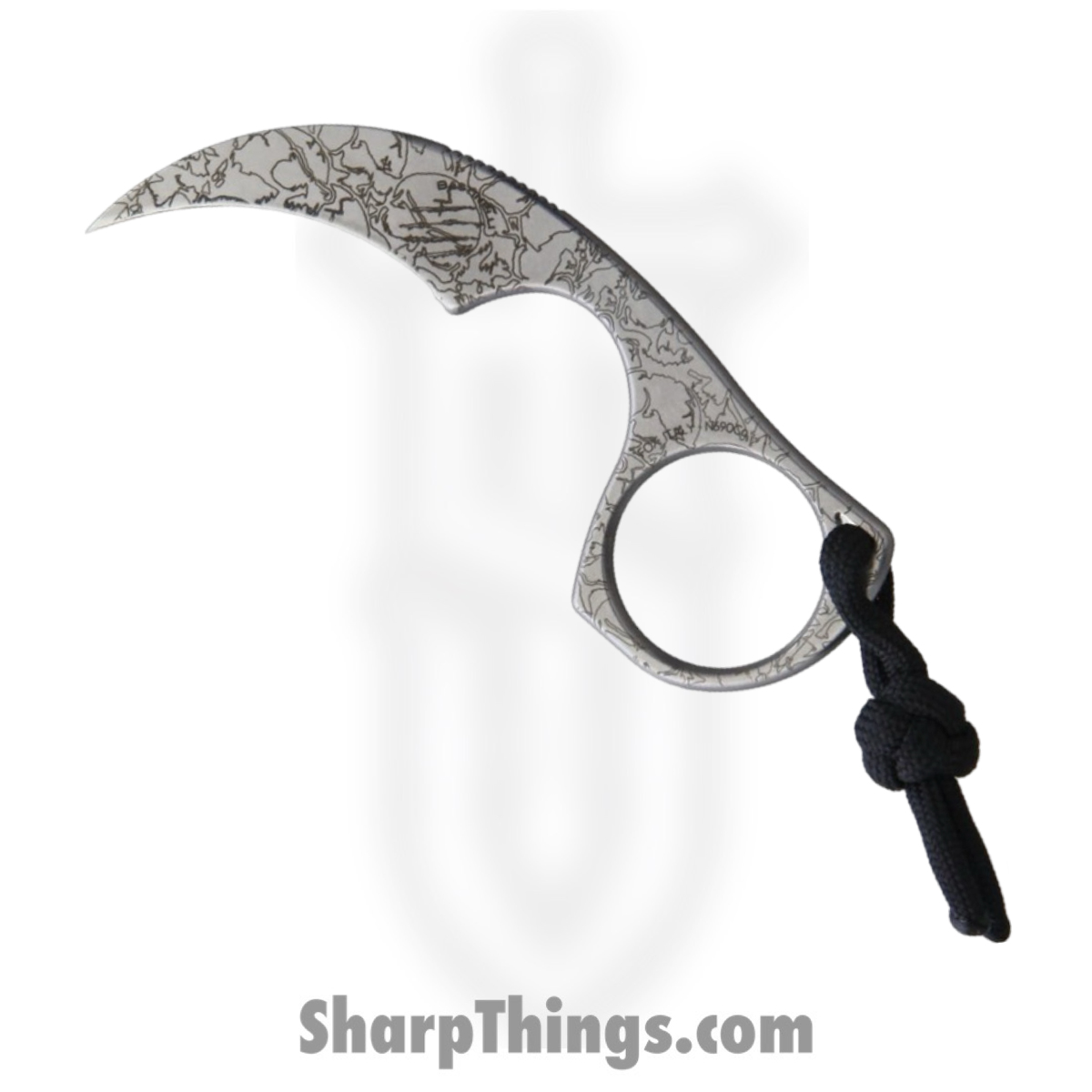 6544d1c3-cd4a-4fab-997a-32710b6b54b9_BAS06S_1.jpg Bastinelli Creations - BAS06S - Diagnostic Skulls - Fixed Blade Knife - N690 Stonewash Karambit - Gray - Image 1