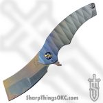 Scorpion 6 Knives - S6MV11 - Mini V - Folding Knife - Nitro-V Flamed Cleaver - Titanium - Gray/Blue