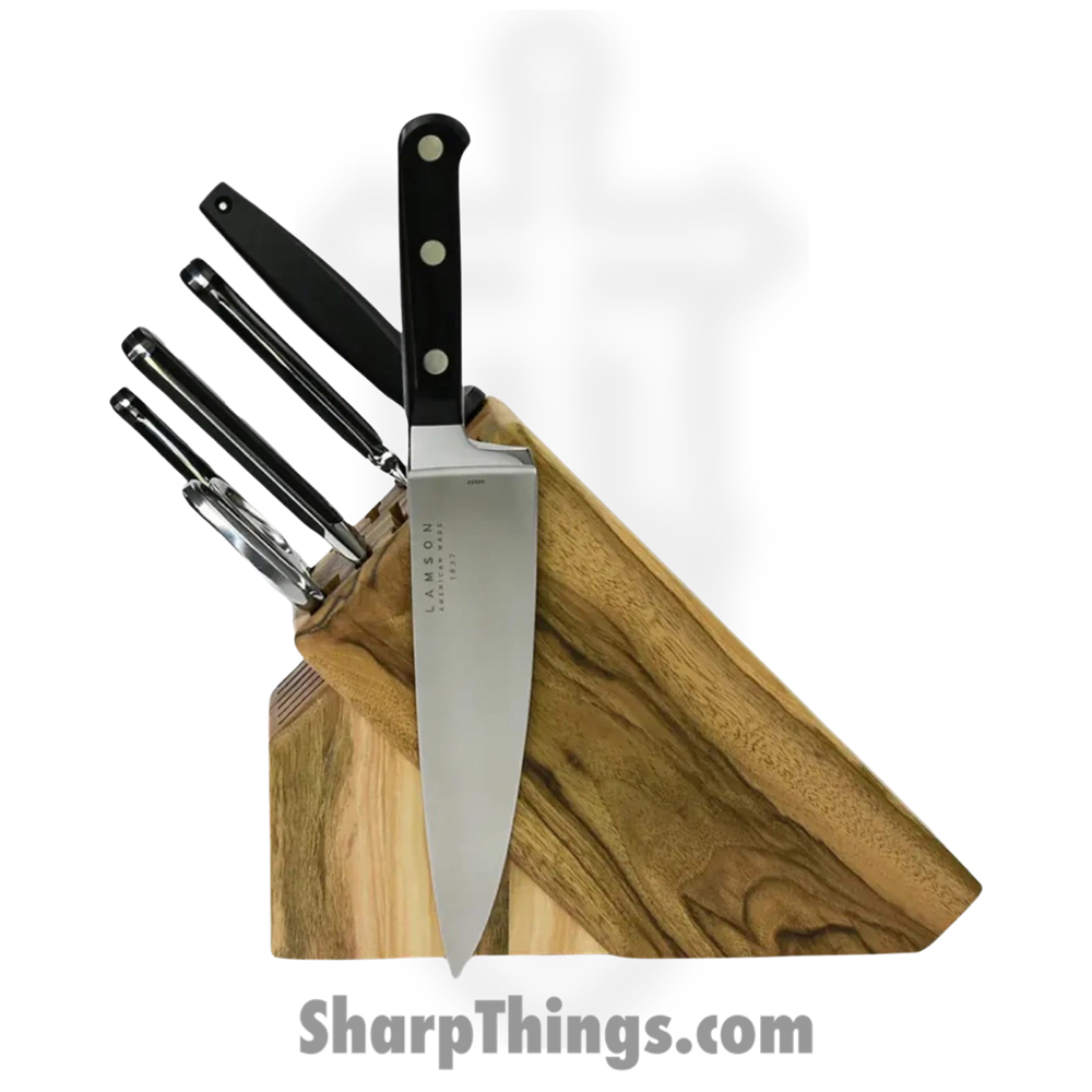 66608302-9418-4d07-ba72-0a325db2a40a_39289_1.jpg Lamson - 39289 - 7 Piece Premier Forged Knife Natural Walnut Block Set - 4116 Polished - G10 - Midnight Black - Image 1