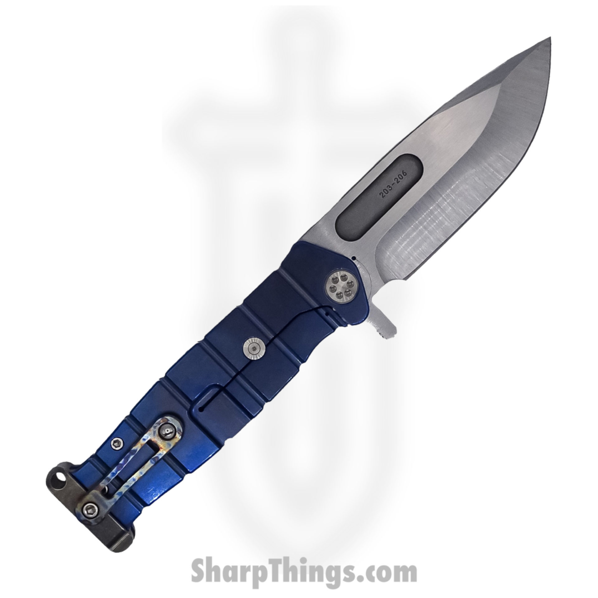 666262ad-0e97-48b5-92ad-6be1b055e729_MK204MTQ-03A2-TSCF-PT_1.jpg Medford Knife - MK204MTQ-03A2-TSCF-PT - USMC Fighter Flipper Knife - Tumbled MagnaCut - "Tsunami" Blue Handle - Image 1