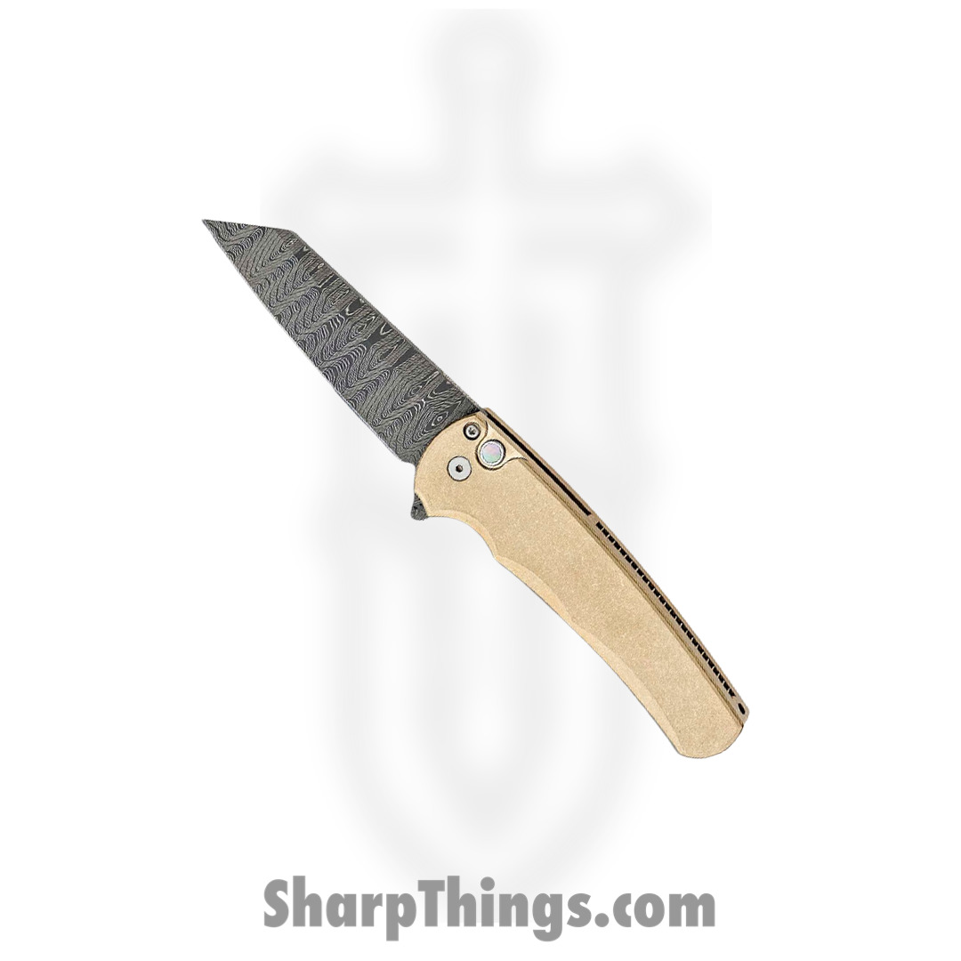 678b5264-e4fa-443e-b2c5-e1a1b0c58a99_5210-DAMA_1.jpg ProTech - 5210-DAMA - Malibu Custom - Folding Knife - Damascus Damascus Wharncliffe - Aluminum - Bronze - Image 1