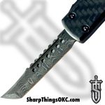 Microtech - 419-16CFS - UTX-70 Signature Series - OTF Auto - Damascus Damascus Hellhound Tanto - Carbon Fiber/Aluminum - Black