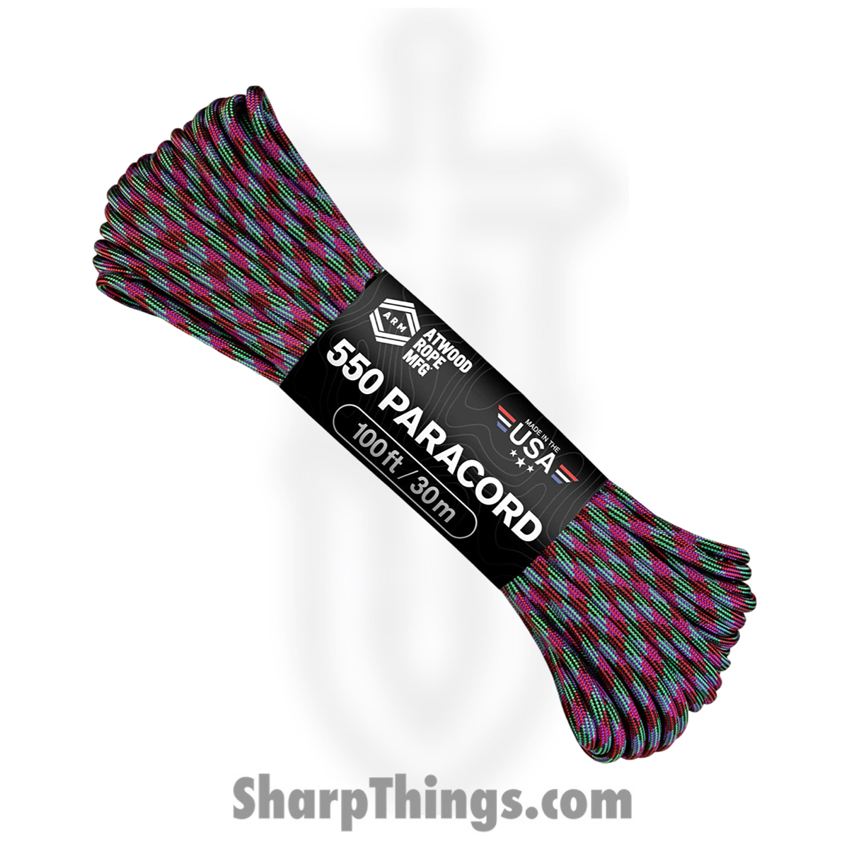 6a2a7f14-2b0f-4ae8-98a9-6f86777fc062_RG1300H_1.jpg Atwood Rope MFG - RG1300H - Chromaflair Paracord 100ft - Red Green - Image 1