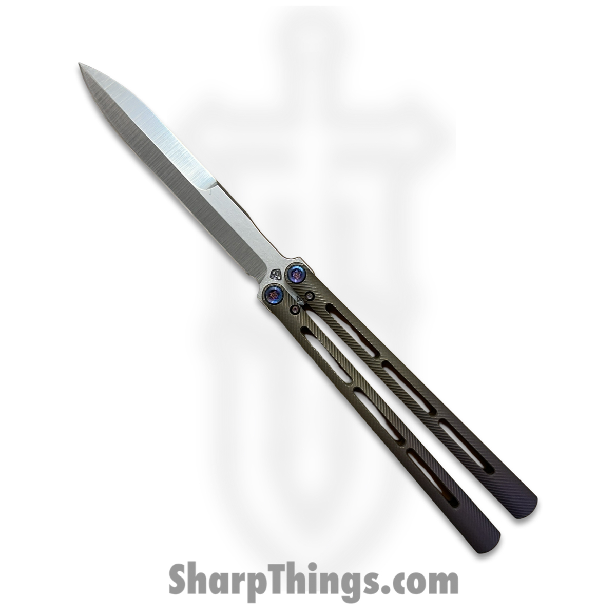 6a81bb24-6d1b-45ab-aed2-3c9dba454f20_MK2164TG-39A5-TFQ3-Q4_1.jpg Medford Knife and Tool - MK2164TG-39A5-TFQ3-Q4 - Viceroy - Balisong - S45VN Tumbled Dagger - Titanium - Violet, Bronze - Image 1