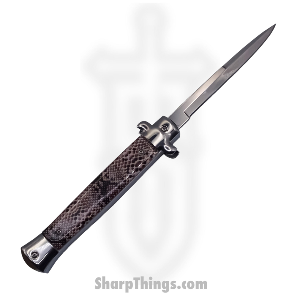 6c3beb1b-209c-4cc7-b880-cdf9b8763622_SBOTF11ITRS_1.jpg Steel River Knives - SBOTF11ITRS - Magnum – 11” Italian Stiletto OTF Automatic Knife – 440 Bayonet - Rattlesnake - Image 1