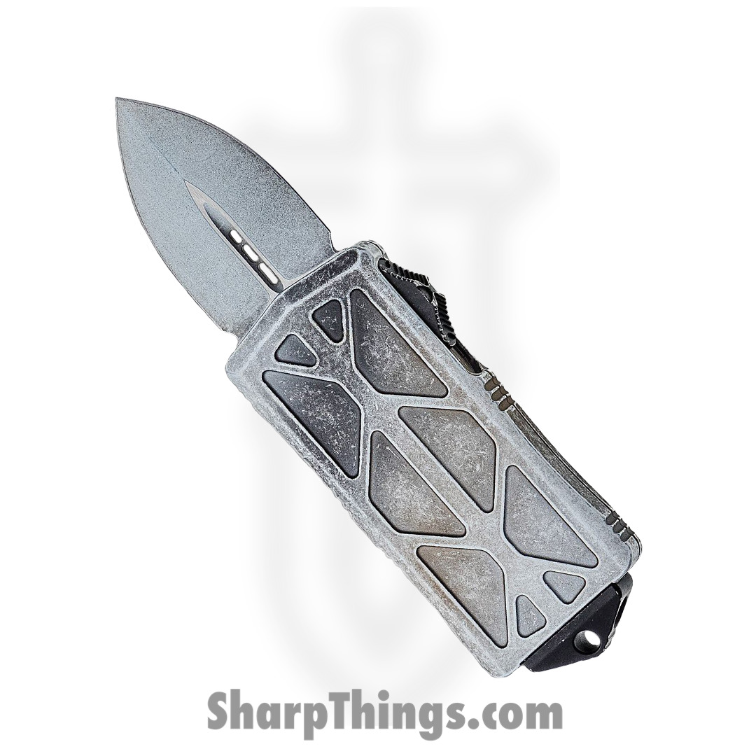 6c40e3aa-1d17-44ed-b2f7-584e9fac3e3a_157-1SA_1.jpg Microtech - 157-1SA - Exocet Money Clip Sandtrooper - OTF Auto - Elmax, M390, 204P Coated Dagger - 6061-T6 Aluminum - White - Image 1
