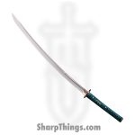 Cold Steel - CS88DWK - Dragonfly Wakizashi Long - Fixed Blade Knife - 1060 Polished - Ray Skin with Teal Green Silk Braid Cord and Brass Menuki - Teal