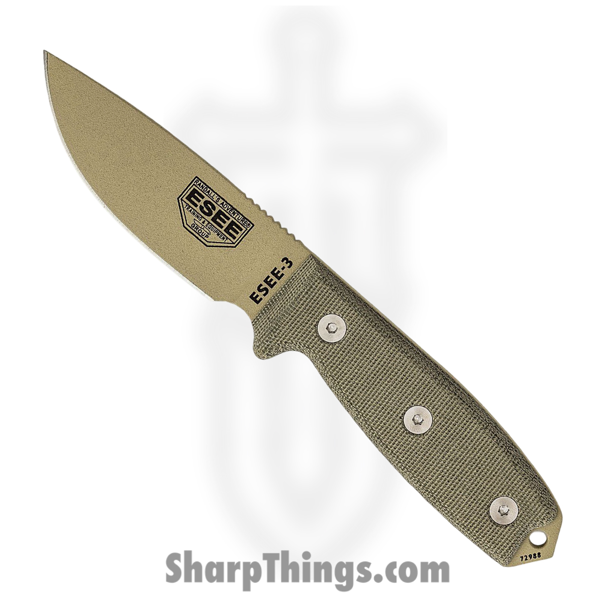 6def8ab1-32a2-4945-a300-b54fa4682d6a_RC3PDT_1.jpg ESEE - RC3PDT - Model 3 - Fixed Blade Knife - 1095 HC Coated Drop Point - Micarta - Tan - Image 1