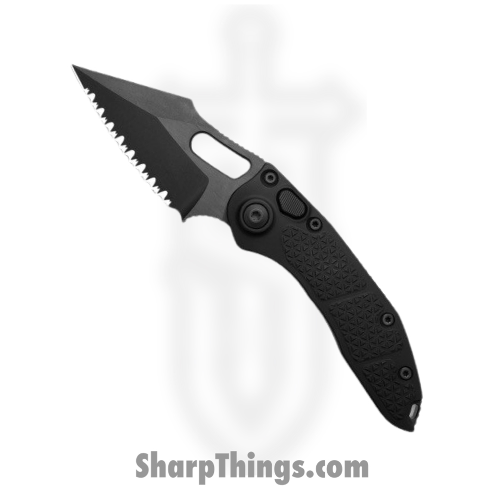 6f98c63d-5a3b-4fa1-bca1-0357aef178a9_169-3DLCTSH_1.jpg Microtech - 169-3DLCTSH - Stitch - Automatic Knife - DLC Spear Point - 6061-T6 Aluminum - Black - Image 1