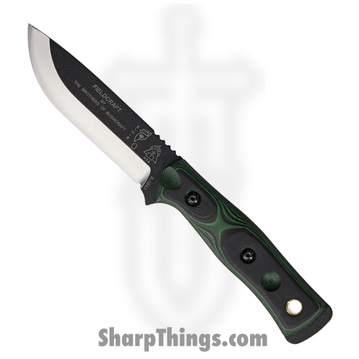 6fac9971-e0f9-4888-a5e6-a79b1ee03fcc_TPBROSGB_1.jpg Tops - TPBROSGB - Fieldcraft BOB Hunter - Fixed Blade Knife - 1095 HC Two Tone Drop Point - G10 - Black Green - Image 1