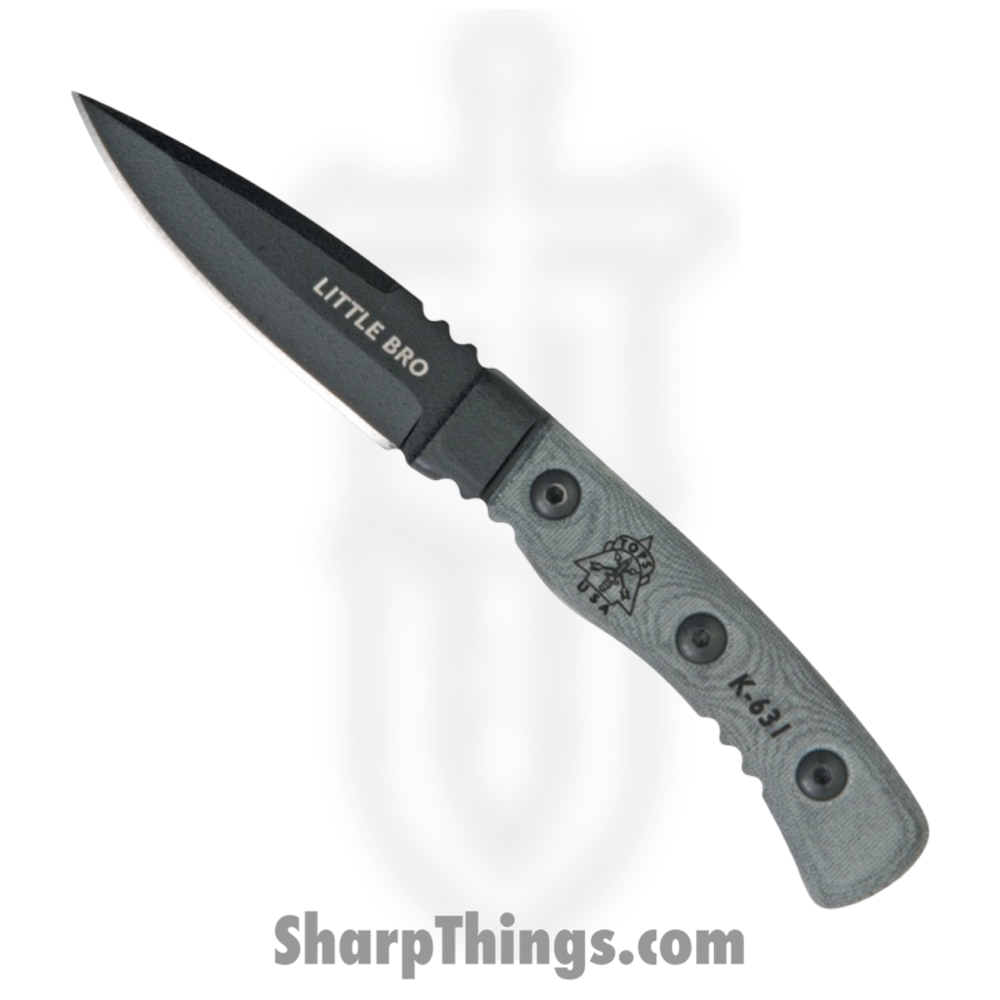 6fda3058-d41a-4ad7-bd81-db3d1006391f_TPLBRO01_1.jpg Tops - TPLBRO01 - Little Bro - Fixed Blade Knife - 1095 HC Coated Spear Point - Micarta - Gray - Image 1