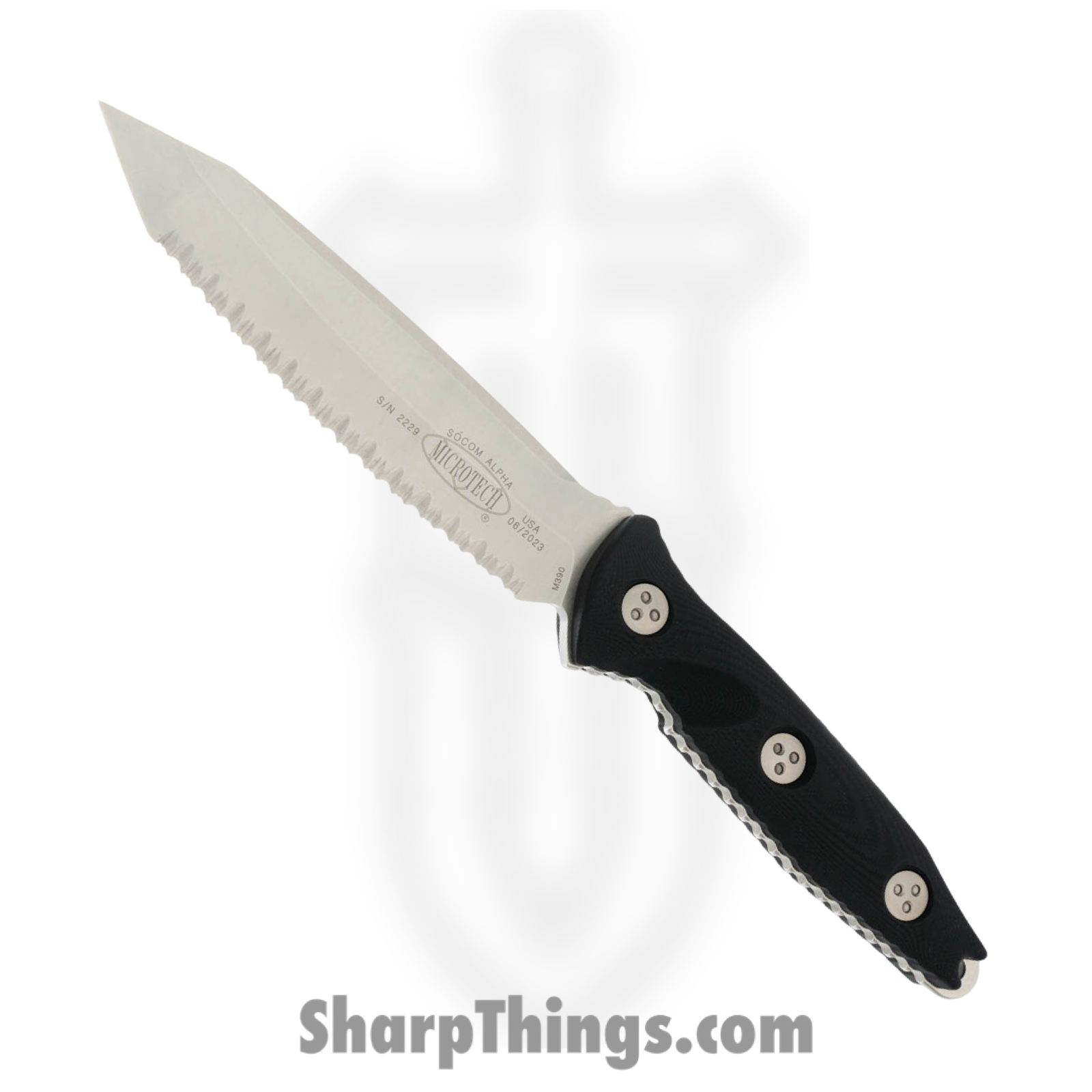 6fee45c2-cc11-4ba3-b9b9-f3461d0703ff_114-12_1.png Microtech - 114-12 - Socom Alpha - Fixed Blade Knife - Elmax, M390, 204P Stonewash Tanto - G10 - Black - Image 1