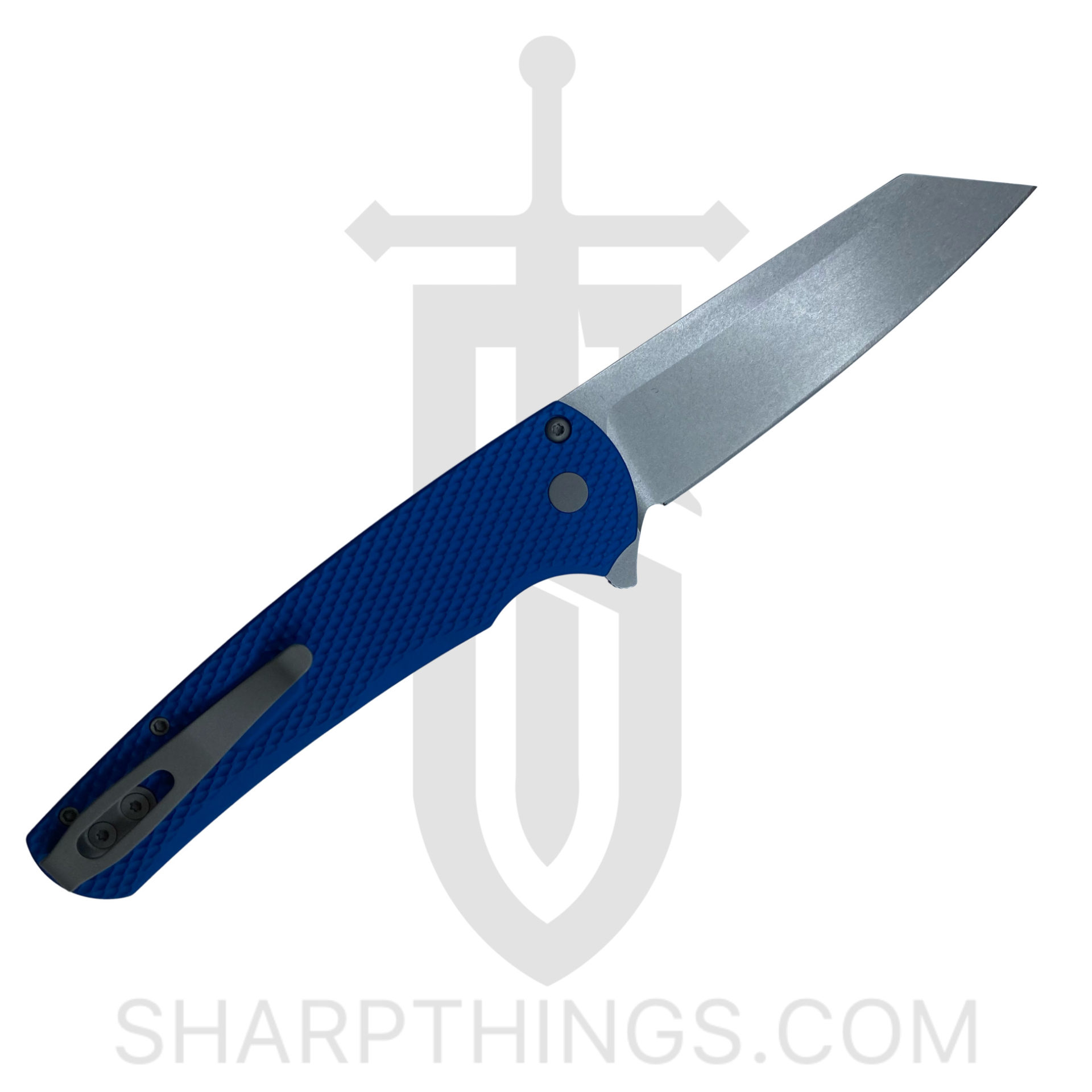 710001cb-8ff6-4c73-93a1-e89ff2fb9ba0_5205-BLUE_1.jpg ProTech - 5205-BLUE - Malibu - Automatic Knife - CPM-20CV Stonewash Reverse Tanto - 7075 Aluminum - Blue - Image 1