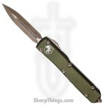 Microtech - 122-13APOD - Ultratech - OTF Auto - Elmax, M390, 204P Bronze Apocalyptic Dagger - 6061-T6 Aluminum - OD Green
