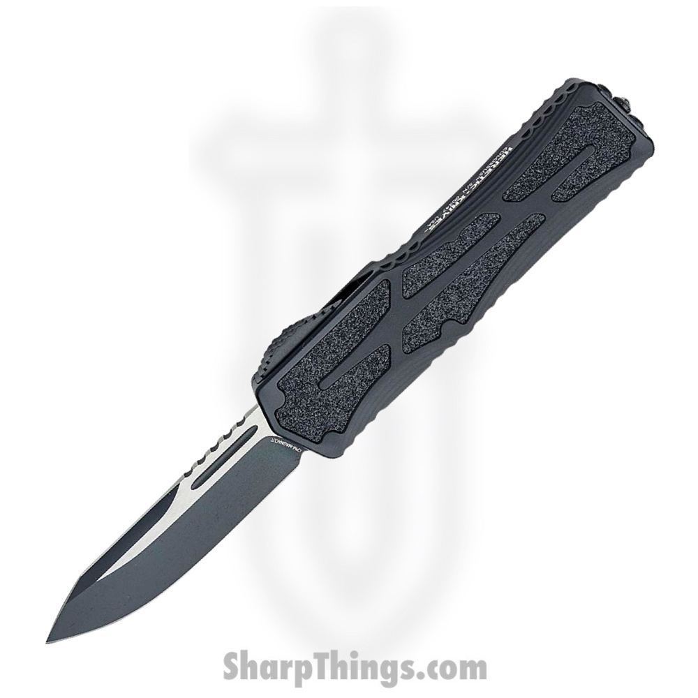 726a2af3-782d-4710-9d77-ad488b163543_H039-10A-T_1.jpg Heretic Knives - H039-10A-T - Colossus - OTF Auto - Magnacut Two Tone Clip Point - Aluminum/Traction Inlay - Black - Image 1