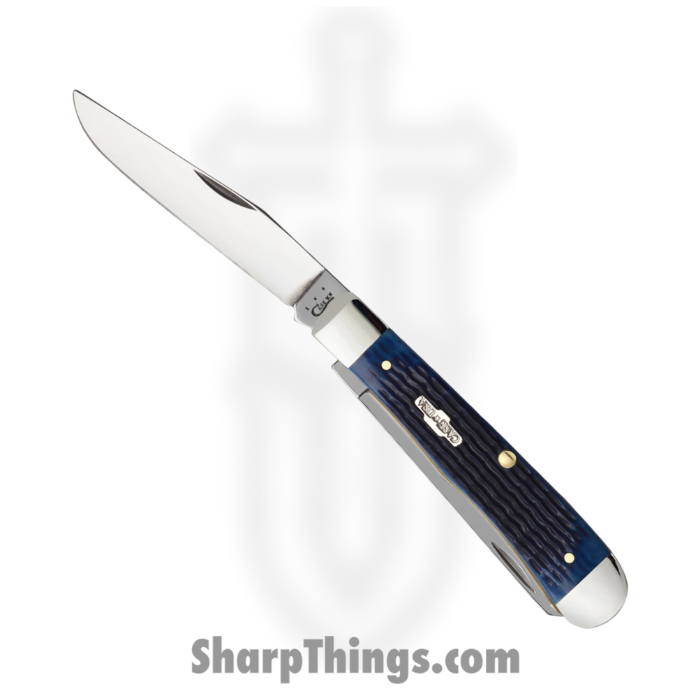 736fbeb7-cf6f-4339-b0e4-746ed4842a74_CA02800_1.jpg Case Cutlery - CA02800 - Trapper - Folding Knife - Tru-Sharp™ Stainless Polished Clip/Spey - Corn Cob Jigged Bone - Blue - Image 1