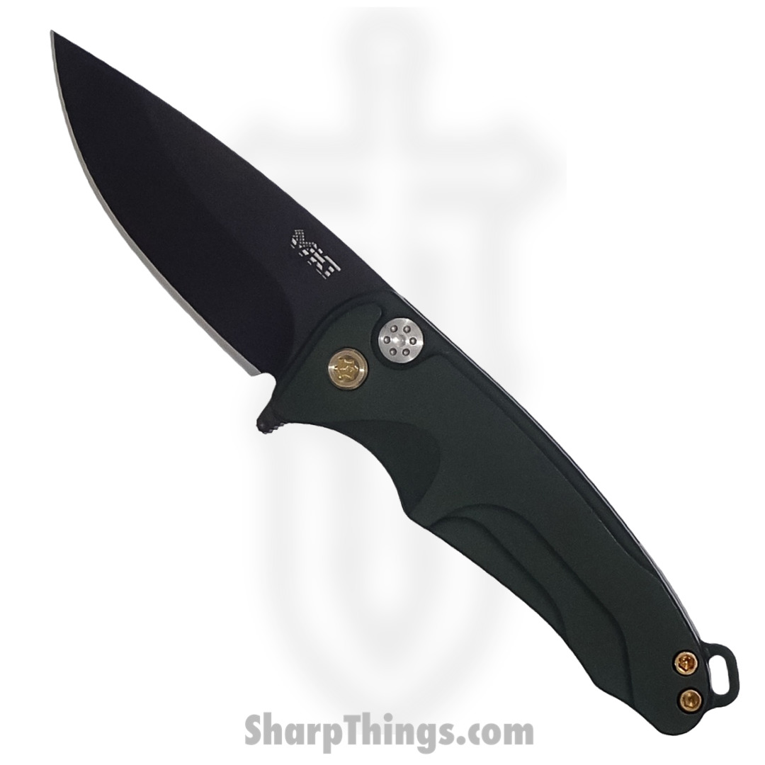7447e48c-4822-4d5c-8d0d-041849001777_MK0394PO-40AG-T1C1-Q4_1.jpg Medford Knife - MK0394PO-40AG-T1C1-Q4 - Smooth Criminal Button Lock Folder - S45VN PVD - Hunter Green - Image 1